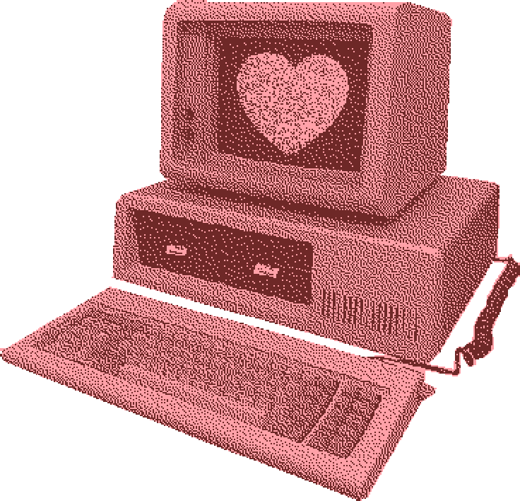 an old PC displaying a heart on its screen